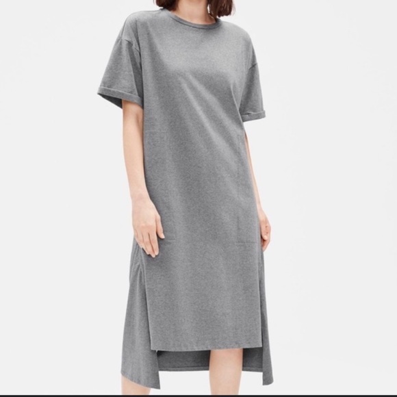 Eileen Fisher gray short sleeve organic cotton dress size petite medium - Picture 1 of 8